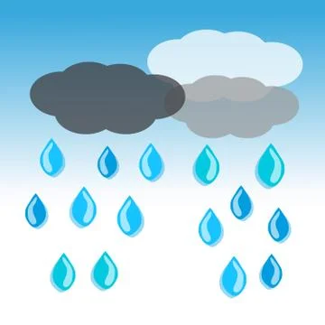Clouds with drop of rain on blue background Stock Illustration