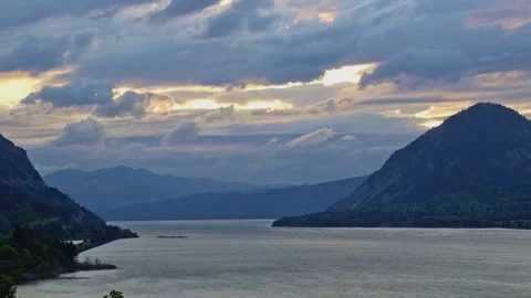 Clouds at dusk sunset and the Columbia River Gorge Stock Footage 81608392