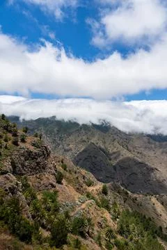 Clouds embracing the volcanic landscape of la palma, canary islands Stock Photos