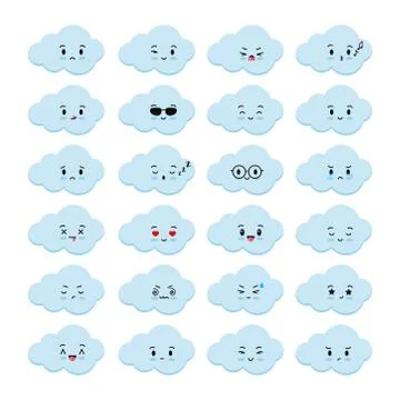 Clouds emoji icons vector set isolated on white background. Stock Illustration