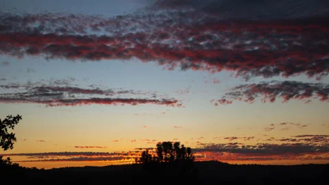 Clouds Erupt in Sea of Red as Sunset Fades to Twilight Time Lapse Stock Footage 281760383