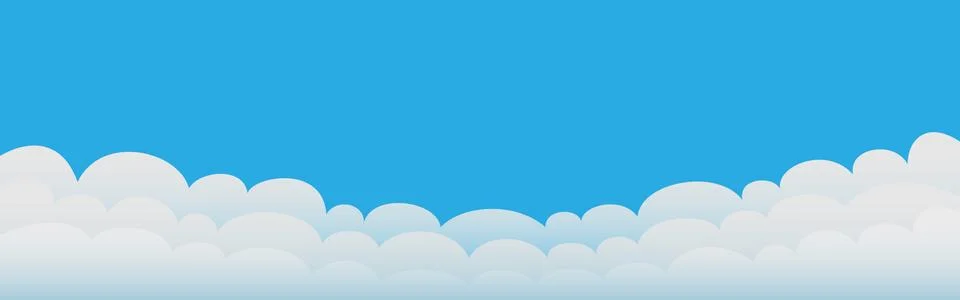 Clouds flat design. White cartoon clouds on blue sky background. Good weather Stock Illustration