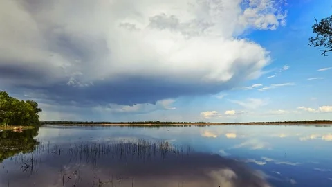 The clouds float above the Volga River Stock Footage 76206637