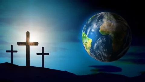 A clouds float on the background of the Cross on Easter Day. Stock Photos