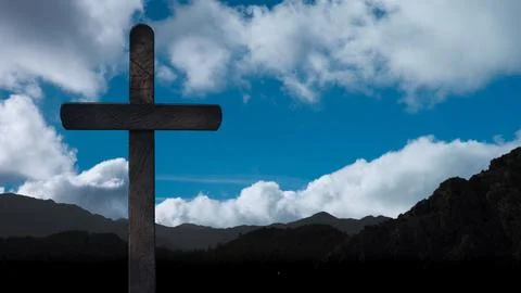A clouds float on the background of the Cross on Easter Day Stock Photos