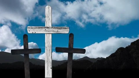 A clouds float on the background of the Cross on Easter Day 스톡 사진