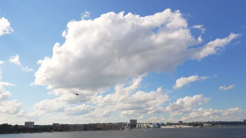Clouds float over the Hudson River and New Jersey Video stock 250114752