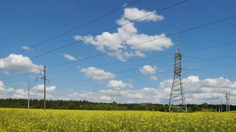 Clouds float over the rapeseed field. Timelapse video of clouds Stock Footage 293007100