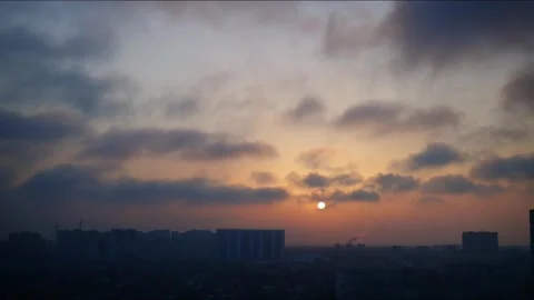 The clouds float quickly over the city Stockbeeldmateriaal 267094025