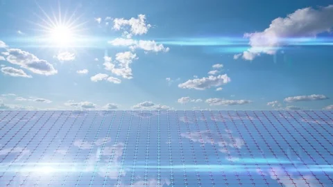 Clouds float quickly over solar power plant panels, 4k time lapse. Stock Footage 171277761