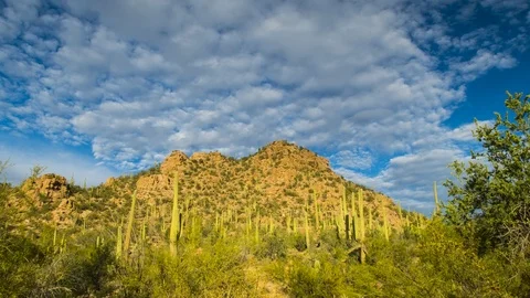 Clouds floating over mountain in Saguaro National Park Stock Footage 119802591