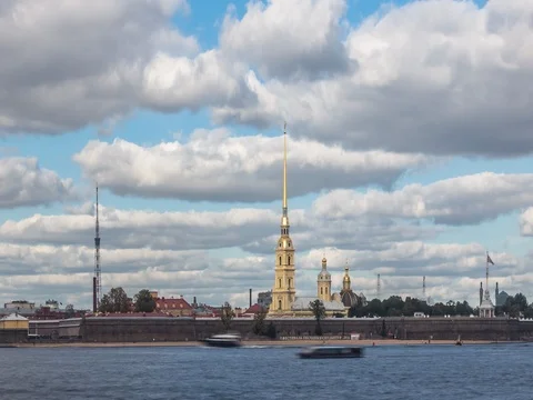 Clouds Floats over The Peter and Paul Fortress Stock Footage 70428566