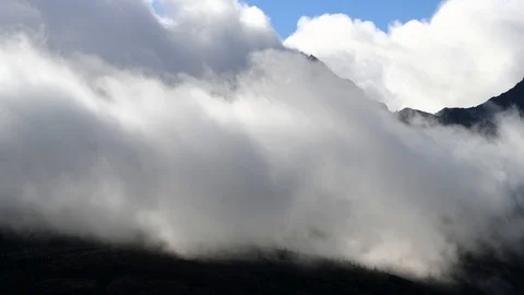 Clouds flowing over forest in the mountains Stock Footage 95617844