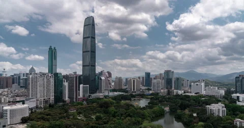 Clouds flowing over modern city Stock Footage 138732536
