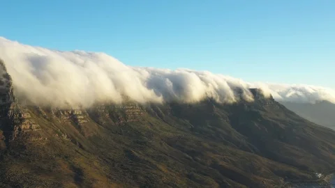 Clouds flowing over Table Mountain, Cape Town, South Africa Stock Footage 102668776