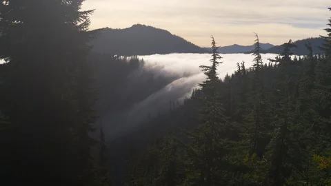 Clouds flowing into valley 1 Stock Footage 101198089