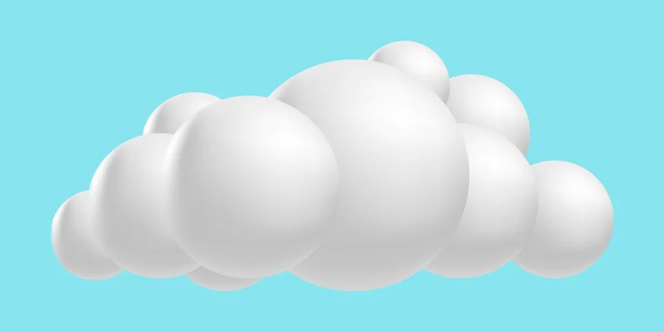 Clouds fluffy, 3D mesh cartoon. Soft render clouds icons on a blue sky. Vector Stock Illustration