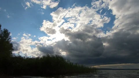 Clouds fly over the water on a cloudy day. Stock Footage 139336658