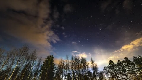 Clouds fly over winter scandinavian forest timelapse almost whole night Vídeos de archivo 89976412