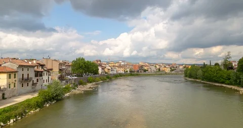  Clouds Flying Over Adige river Stock Footage 118606919
