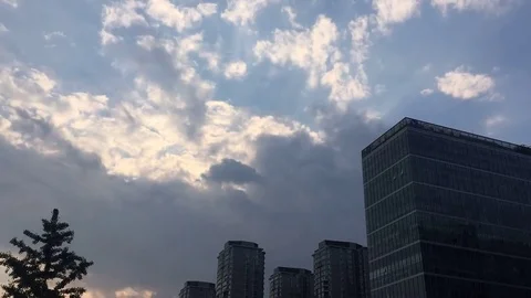 Clouds flying over CBD building time lapse Stock Footage 82108158