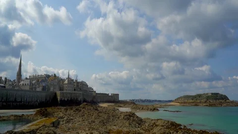 The clouds flying over a piracy fort of Saint-Malo. Stock Footage 109513604