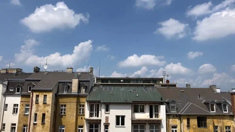 Clouds flying over roofs. Karlovy Vary, Czech Republic Stock Footage 90707970