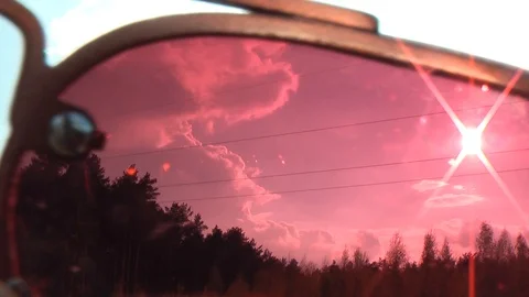 Clouds Forest Shining Sun Through Red Color Glasses Stock Footage 102876530