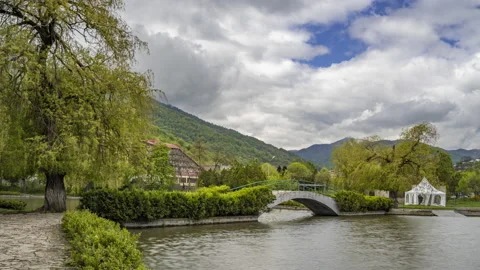 Clouds formation moving above the artificial city lake of Dilijan Stock Footage 190001693