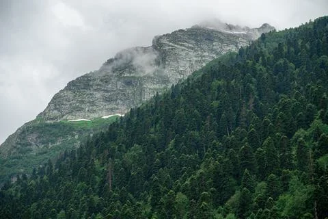 Clouds gather over mountains and forests in summer Stock Photos