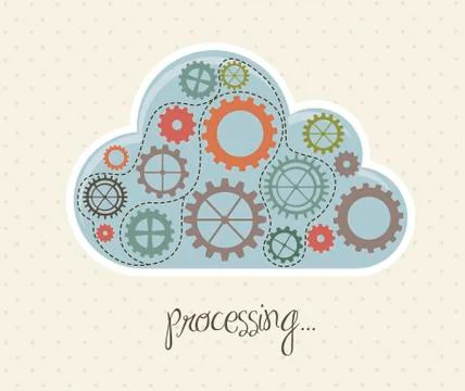 Clouds with gears vintage style, processing. vector illustration Illustrazione stock