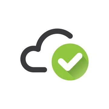 Clouds with green check icon, vector. Stock Illustration
