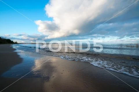 Clouds hang low over the lake . Stock Photos