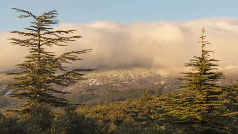Clouds hanging on a mountain Timelapse close Stock Footage 151261030