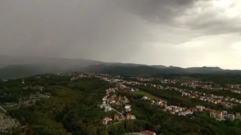 Clouds hanging over the mountains, rainy city of Zagreb Stock Footage 250602537