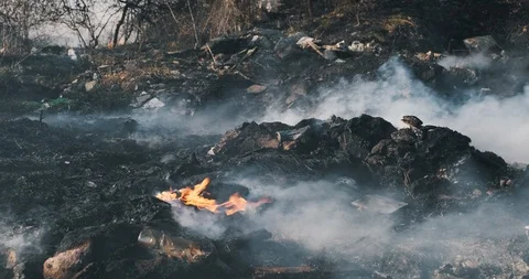 Clouds heavy smoke and fire in city park of blue sky arson on background Stock Footage 127193633