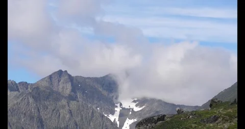 Clouds hide the top of the mountain. Timelapse. Subpolar Ural. Uralic Mountains Stock Footage 269154139