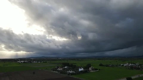 Clouds hung in the interim over the green fields. Stock-Footage 236502267
