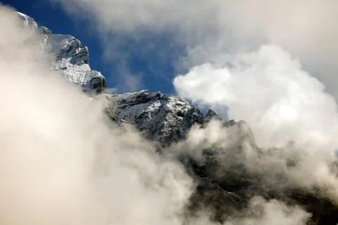 Clouds, ice and snow caps on Eiger,near Grindelwald, Switzerland Stock Photos