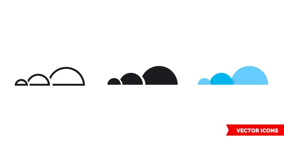 Clouds icon of 3 types. Isolated vector sign symbol. Stock Illustration