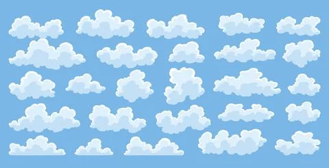 Clouds icon collection. Abstract white cloudscape icon symbols. Various shapes イラスト素材