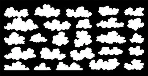 Clouds icon collection. Abstract white cloudscape icon symbols. Various shapes Stock Illustration