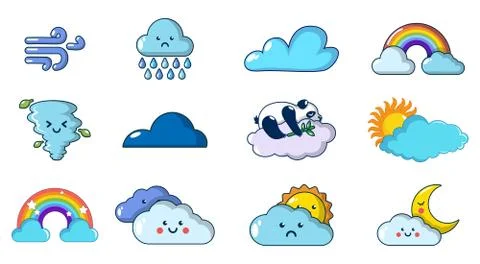 Clouds icon set, cartoon style イラスト素材