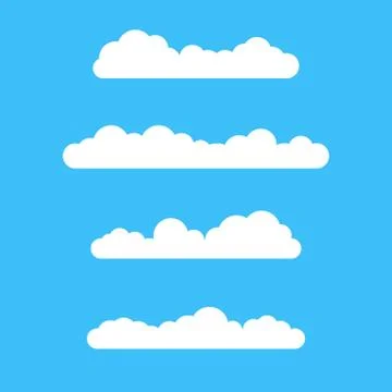 Clouds icon set. Different cloud shapes isolated on the blue sky background. Stock Illustration