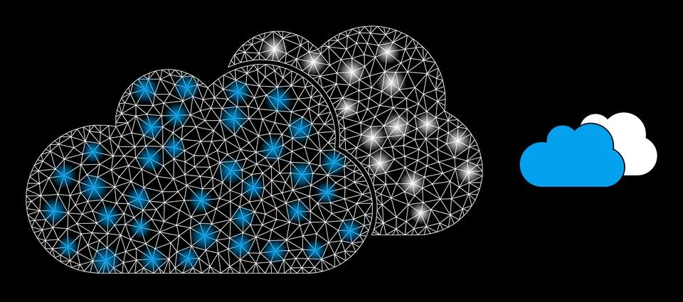Clouds Icon - Wireframe Mesh with Constellation Nodes Illustrazione stock