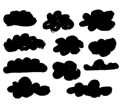Clouds ink brush strokes. Black cloud collection. Grunge Clouds. Vector Stock Illustration
