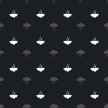 Clouds with lightning of seamless pattern. Cute hand drawn background. 스톡 일러스트