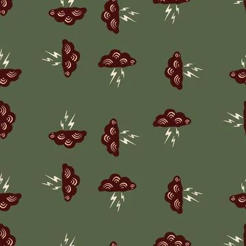 Clouds with lightning of seamless pattern. Cute hand drawn background. 스톡 일러스트