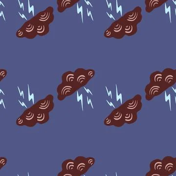 Clouds with lightning of seamless pattern. Cute hand drawn background. 스톡 일러스트