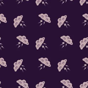 Clouds with lightning of seamless pattern. Cute hand drawn background. Stock Illustration